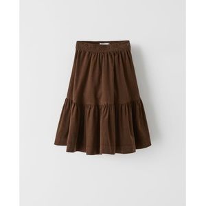 Zara Kids Girls Pleated Fine-Waled Corduroy MIDI Skirt Brown 9 Elastic Waist